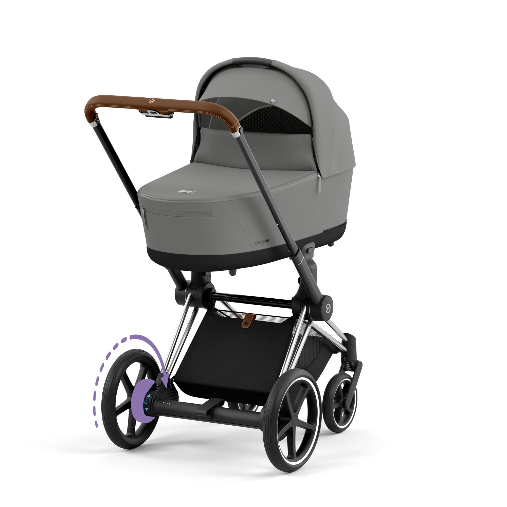 e-Kinderwagen CYBEX e-Priam www.harmony-ambiente.at | CYBEX e-Priam Chrome & Brown mit Babywanne Mirage Grey