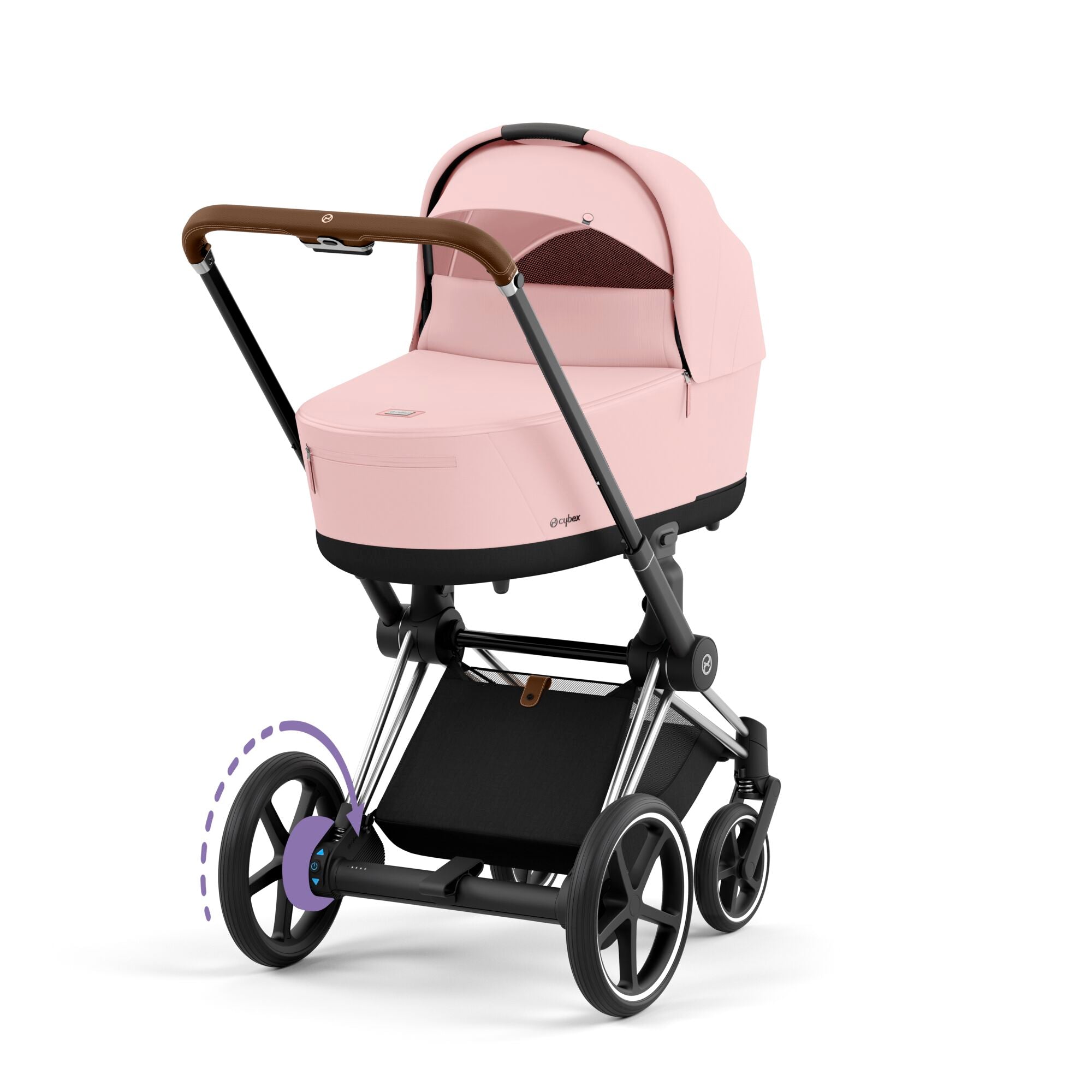 e-Kinderwagen CYBEX e-Priam www.harmony-ambiente.at | CYBEX e-Priam Chrome & Brown mit Babywanne Peach Pink