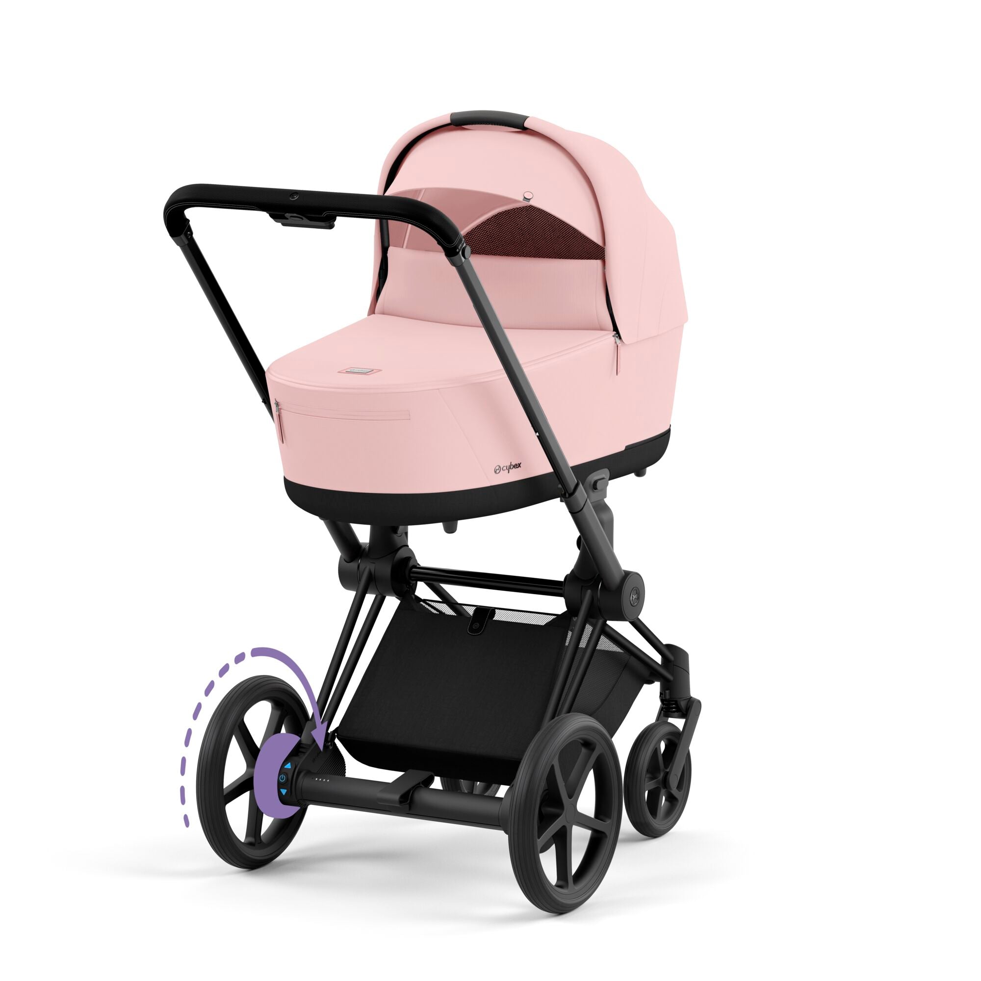 e-Kinderwagen CYBEX e-Priam www.harmony-ambiente.at | CYBEX e-Priam Matt Black mit Babywanne Peach Pink