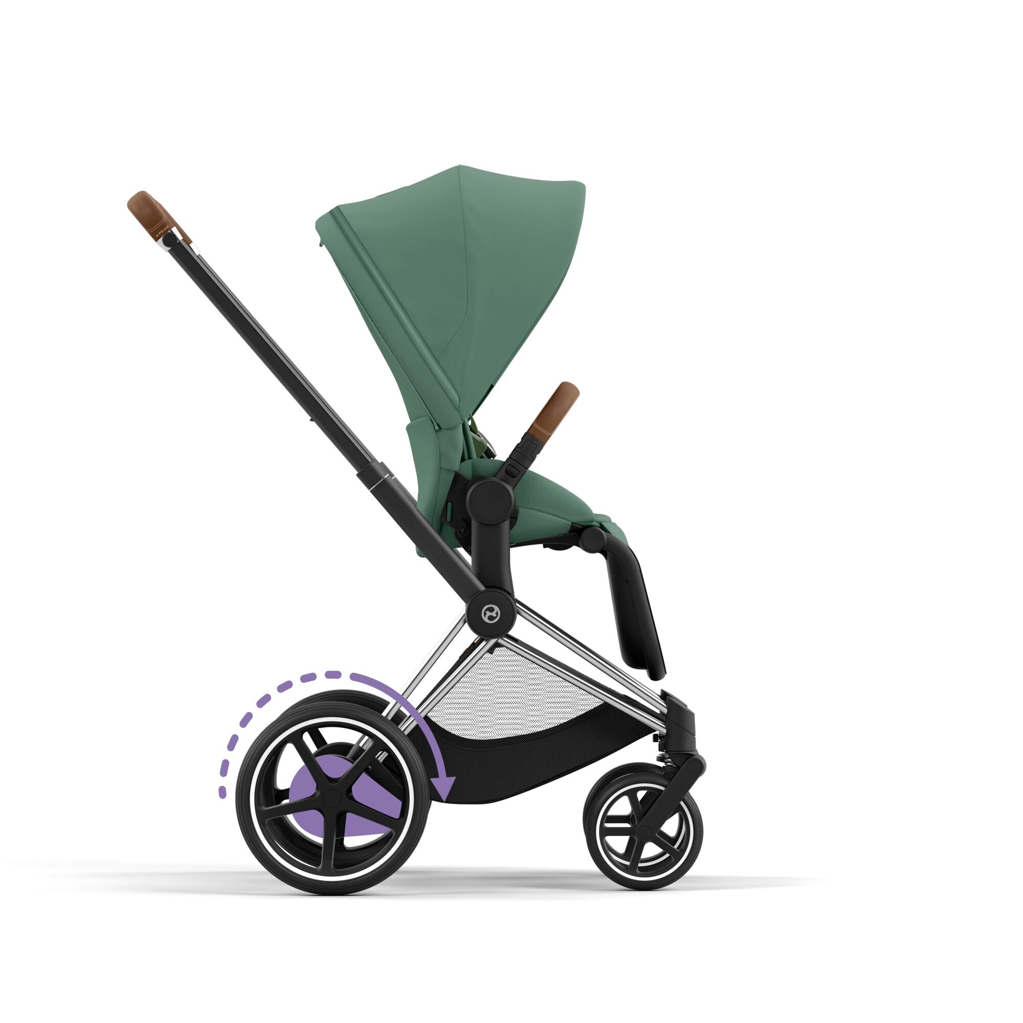 e-Kinderwagen CYBEX e-Priam www.harmony-ambiente.at | CYBEX e-Priam Chrome & Brown mit Sitz Leaf Green