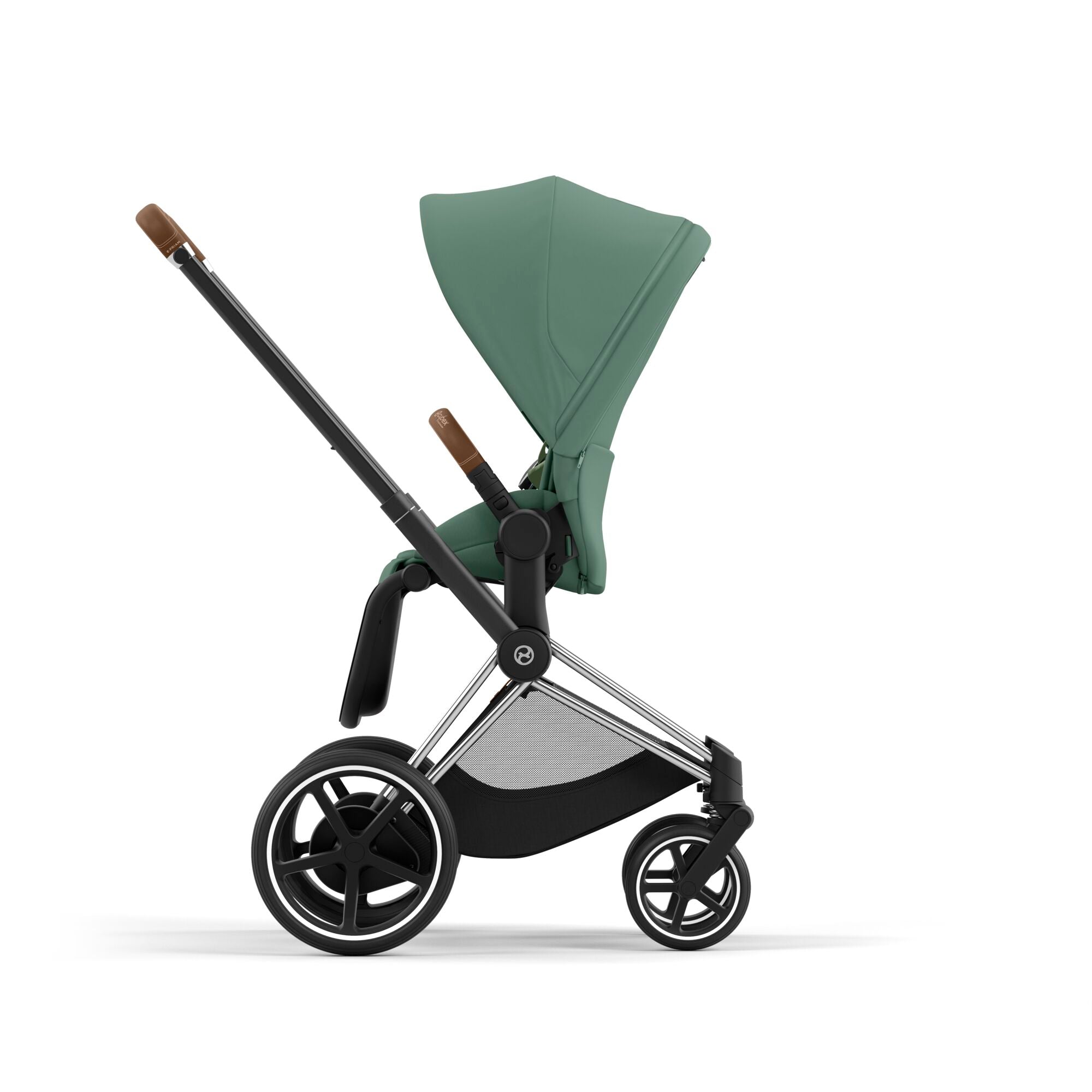 e-Kinderwagen CYBEX e-Priam www.harmony-ambiente.at | CYBEX e-Priam Chrome & Brown mit Sitz Leaf Green