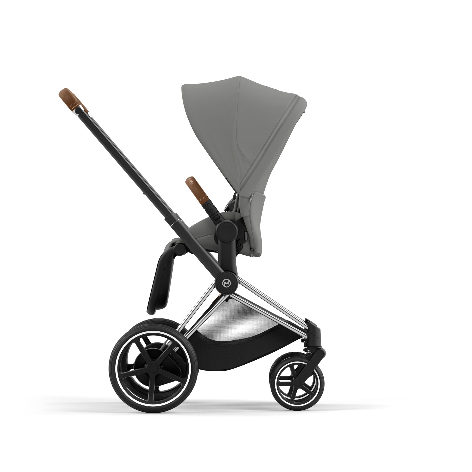 e-Kinderwagen CYBEX e-Priam www.harmony-ambiente.at | CYBEX e-Priam Chrome & Brown mit Sitz Mirage Grey