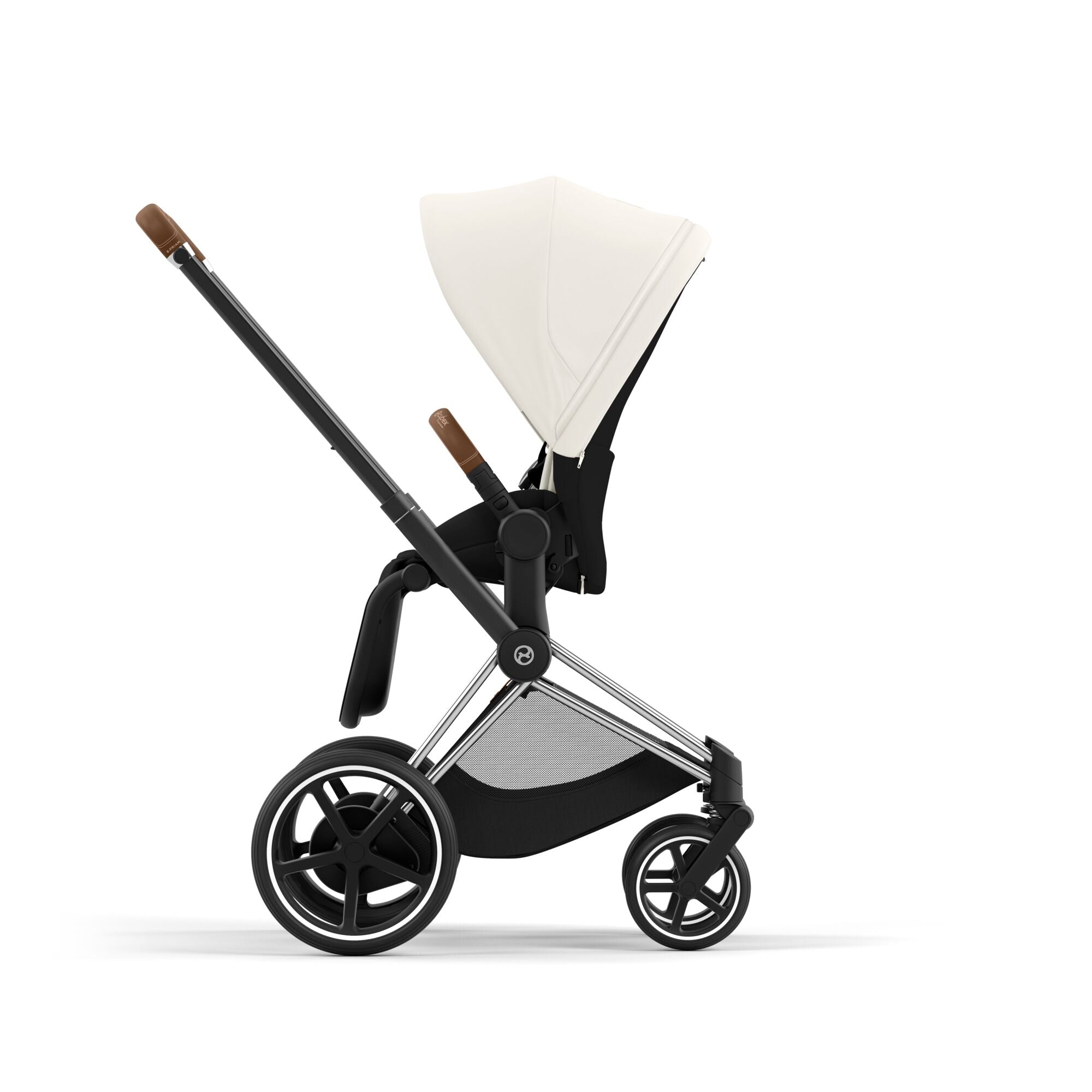 e-Kinderwagen CYBEX e-Priam www.harmony-ambiente.at | CYBEX e-Priam Chrome & Brown mit Sitz Off White