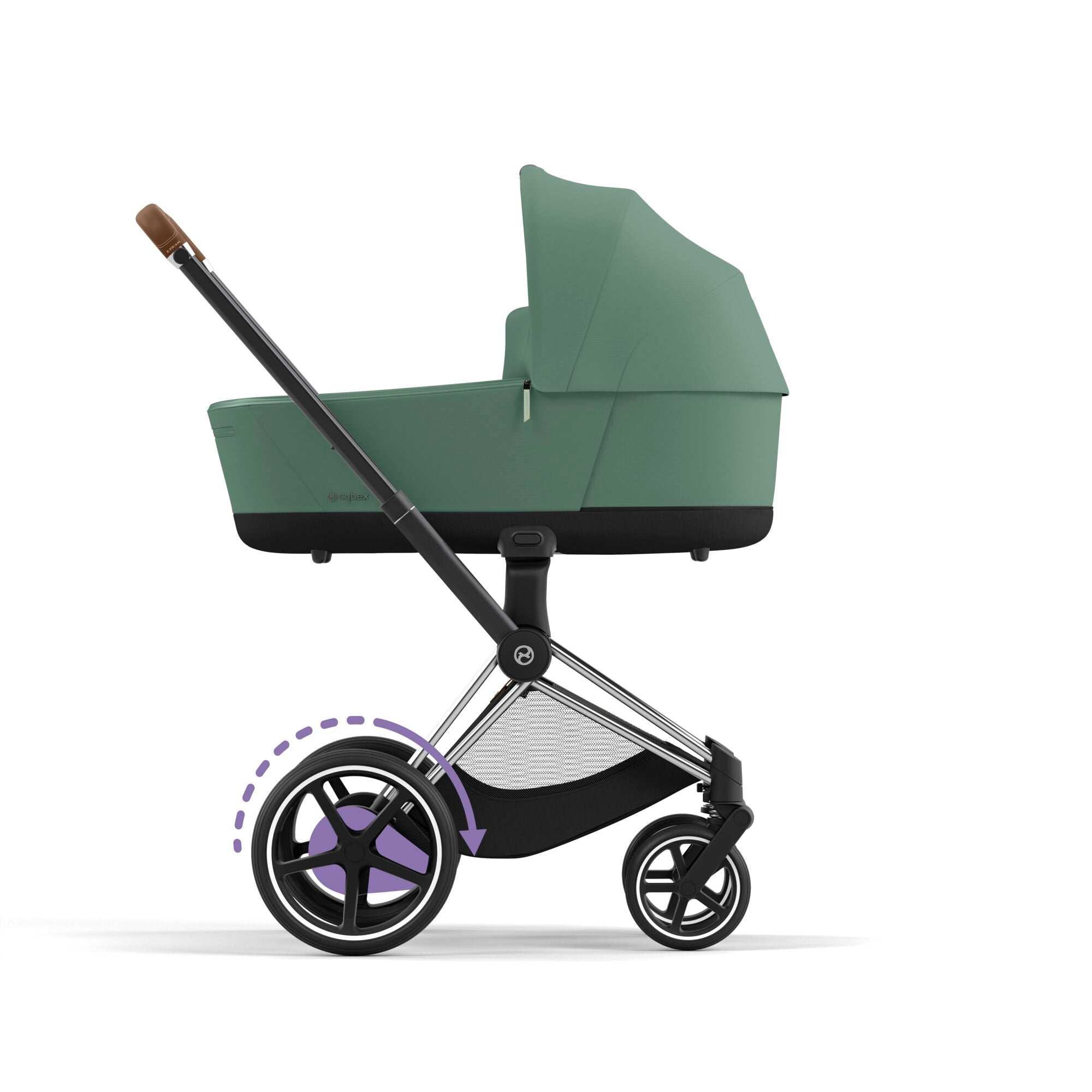 e-Kinderwagen CYBEX e-Priam www.harmony-ambiente.at | CYBEX e-Priam Chrome & Brown mit Babywanne Leaf Green