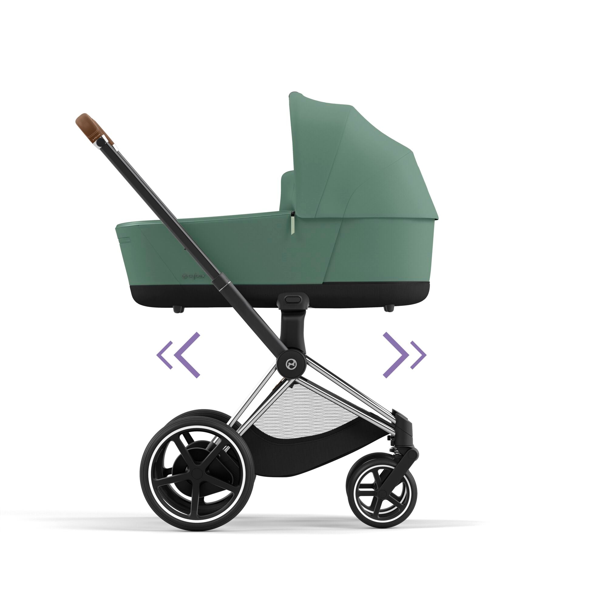 e-Kinderwagen CYBEX e-Priam www.harmony-ambiente.at | CYBEX e-Priam Chrome & Brown mit Babywanne Leaf Green