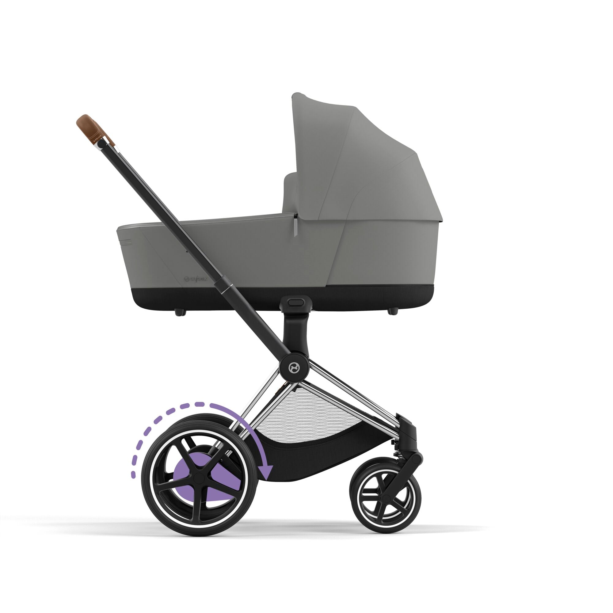 e-Kinderwagen CYBEX e-Priam www.harmony-ambiente.at | CYBEX e-Priam Chrome & Brown mit Babywanne Mirage Grey