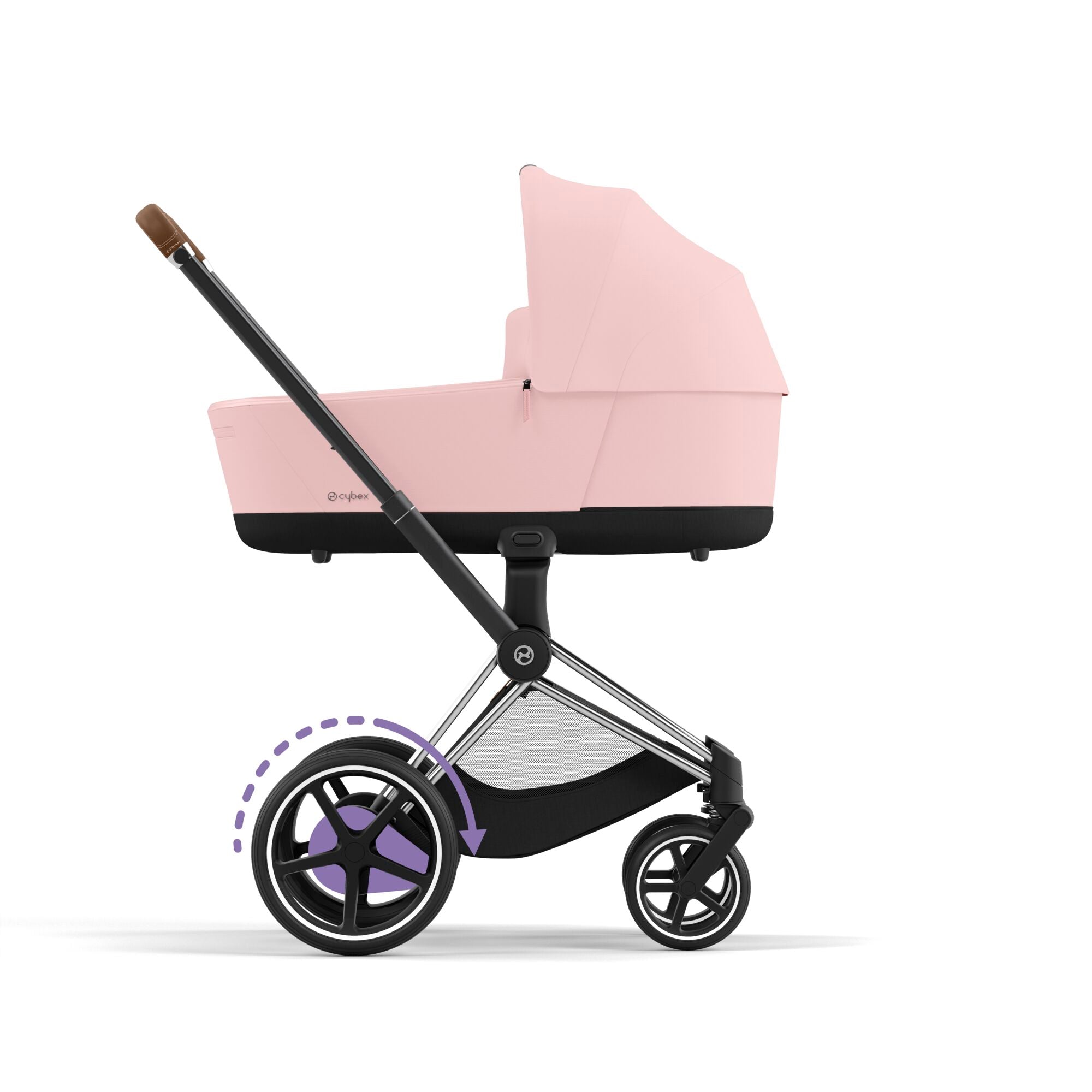 e-Kinderwagen CYBEX e-Priam www.harmony-ambiente.at | CYBEX e-Priam Chrome & Brown mit Babywanne Peach Pink