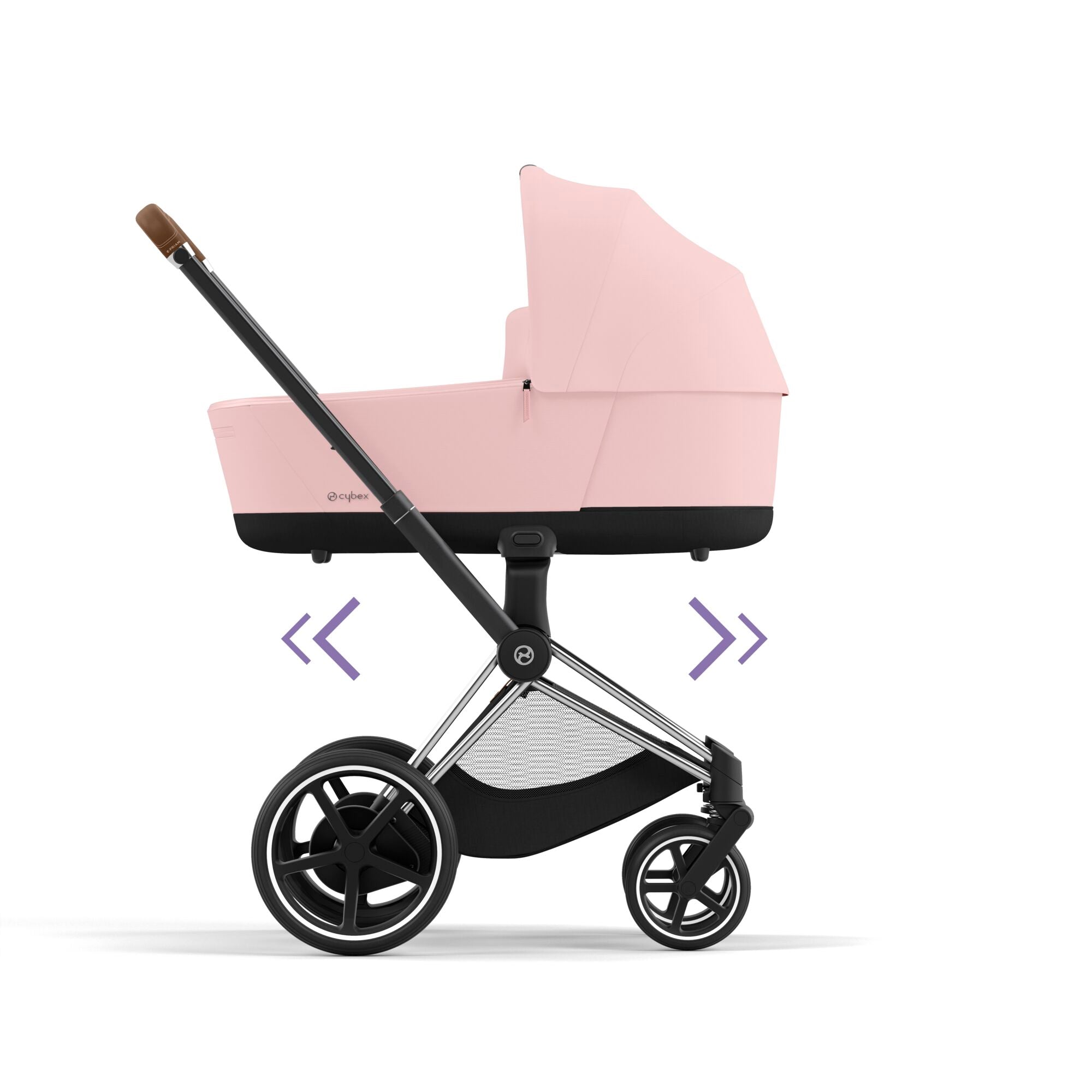e-Kinderwagen CYBEX e-Priam www.harmony-ambiente.at | CYBEX e-Priam Chrome & Brown mit Babywanne Peach Pink
