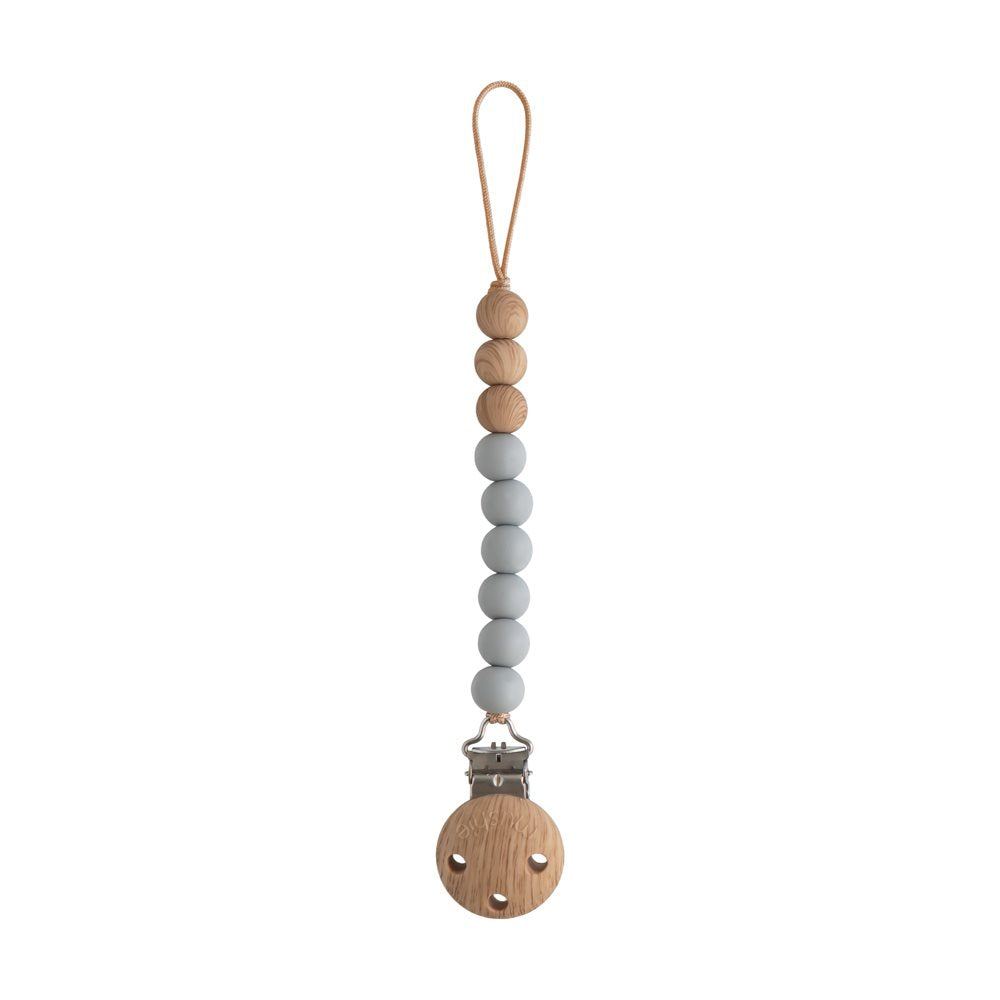 Mushie Schnullerkette mit Klips, aus Holz & Silikonperlen in grau