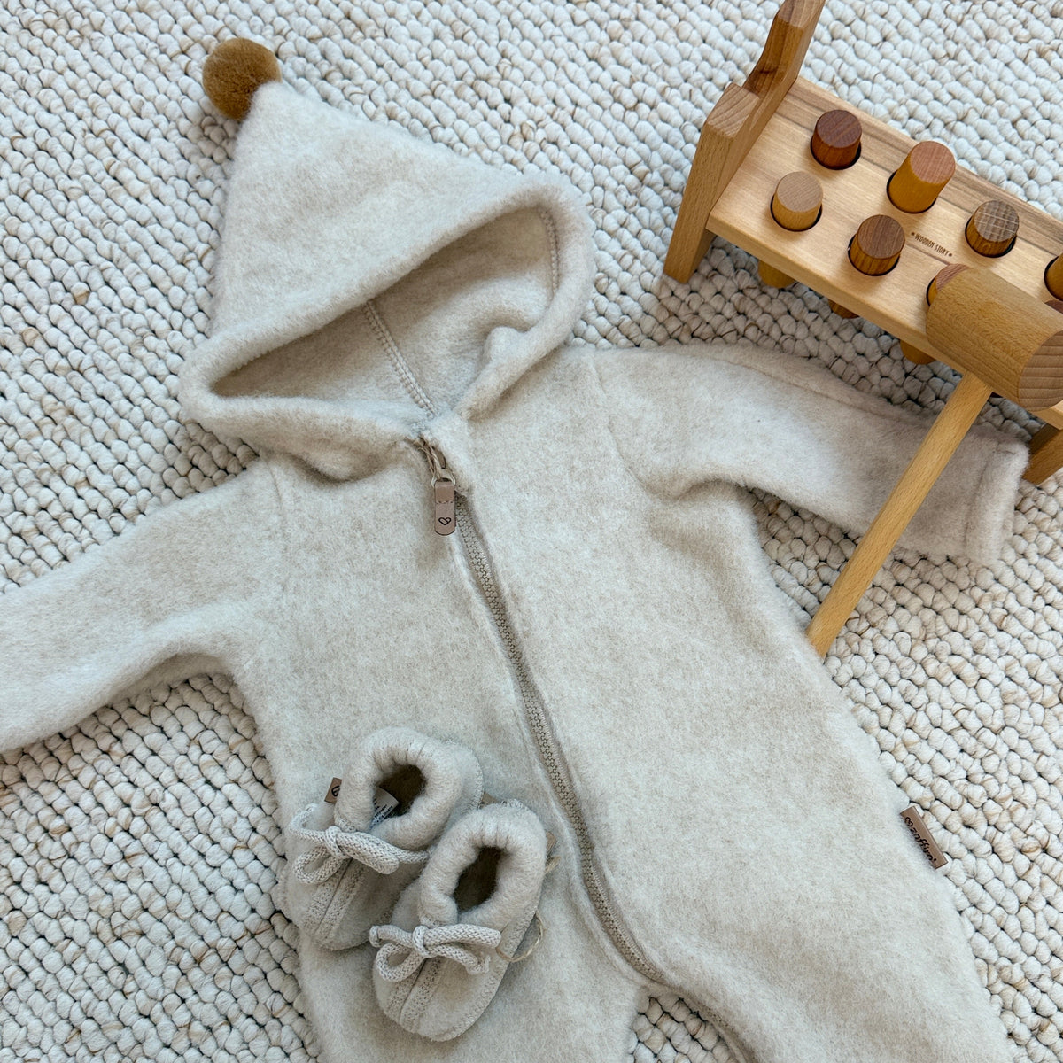 Zaffiro Baby Wollwalkoverall Sierra beige aus Schafwolle