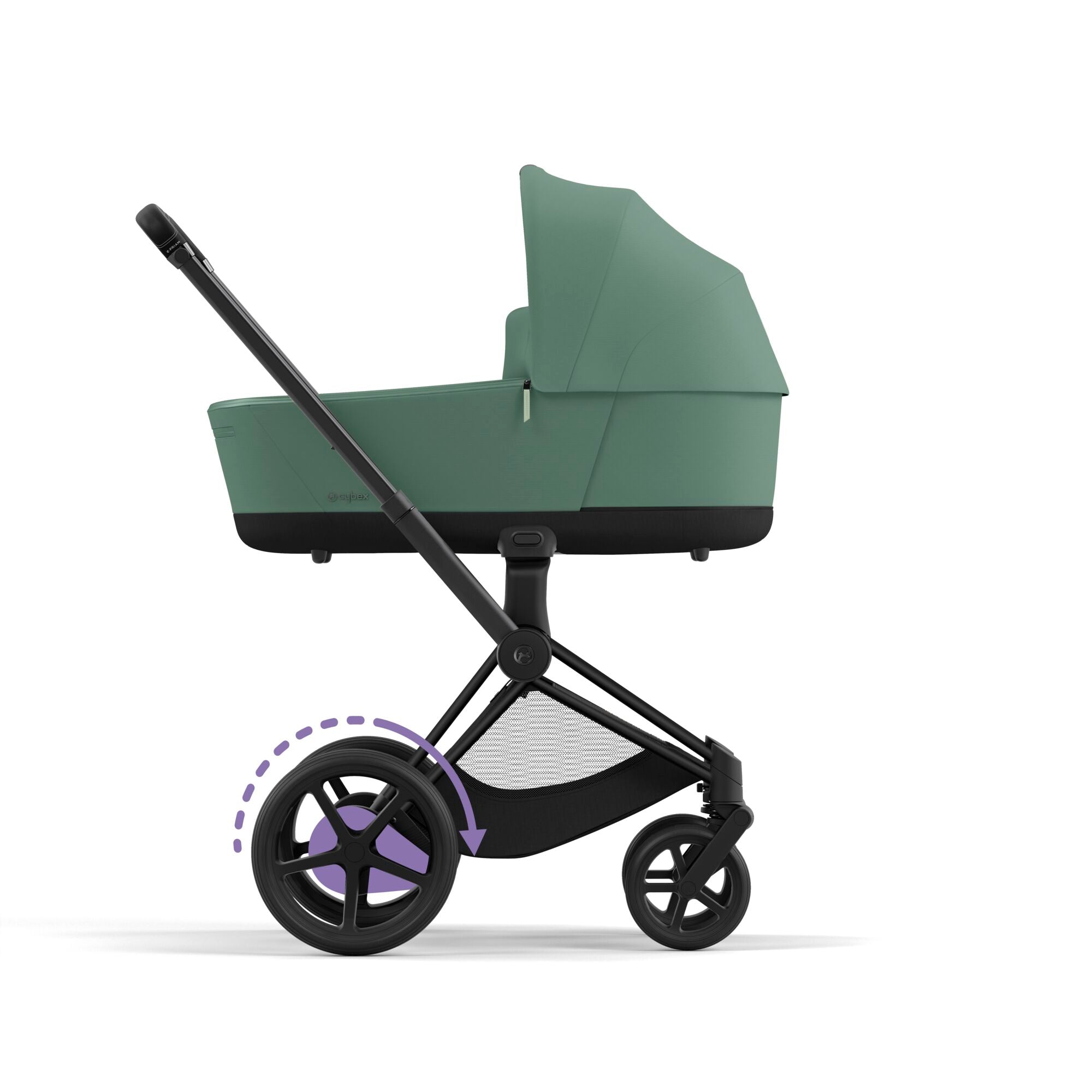 e-Kinderwagen CYBEX e-Priam www.harmony-ambiente.at | CYBEX e-Priam Matt Black mit Babywanne Leaf Green