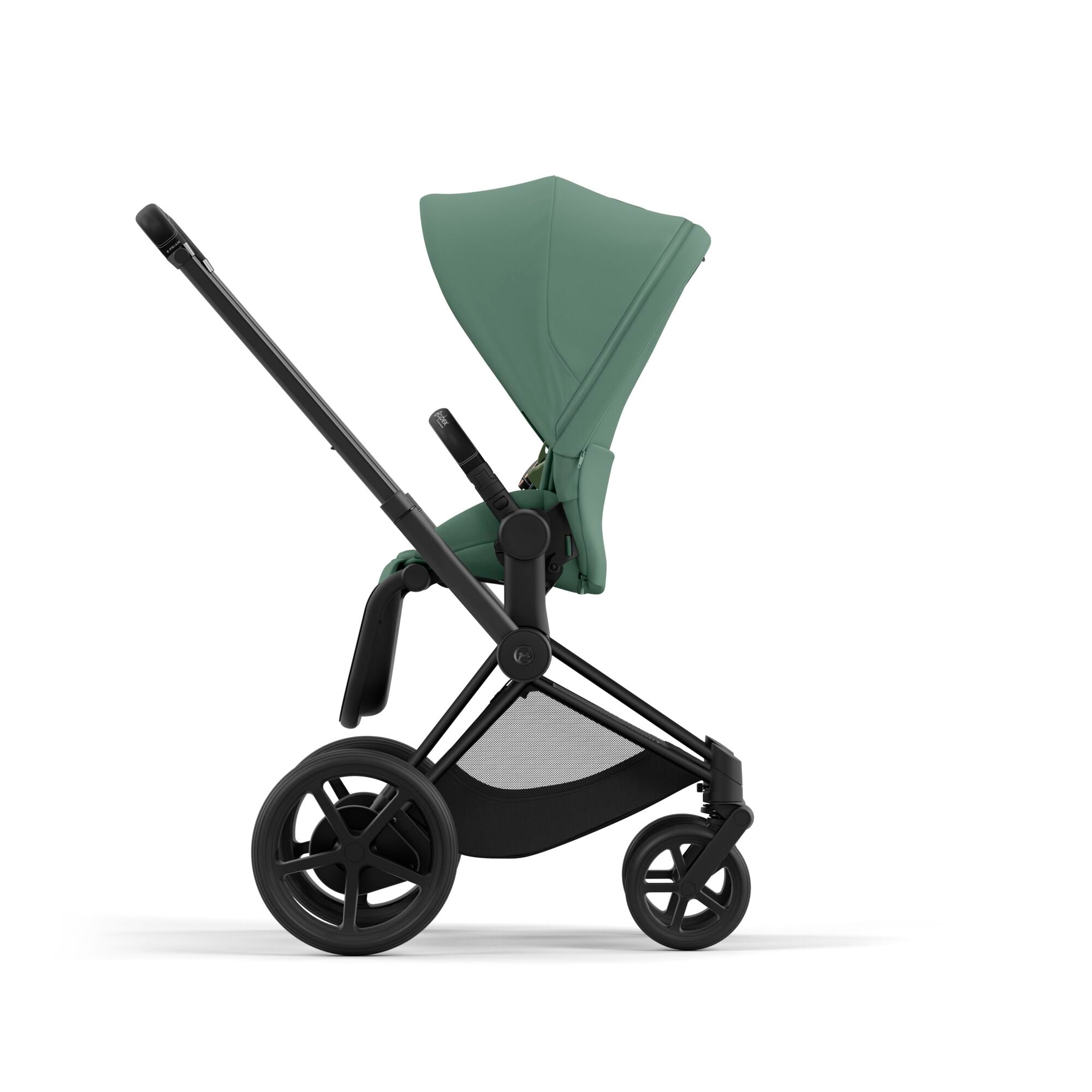 e-Kinderwagen CYBEX e-Priam www.harmony-ambiente.at | CYBEX e-Priam Matt Black mit Sitz Leaf Green