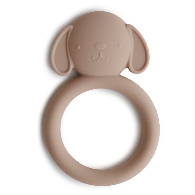 Beißring / Greifling aus Silikon Hund beige