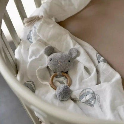 Baby Rassel / Beißring Teddy aus organischer Baumwolle grau