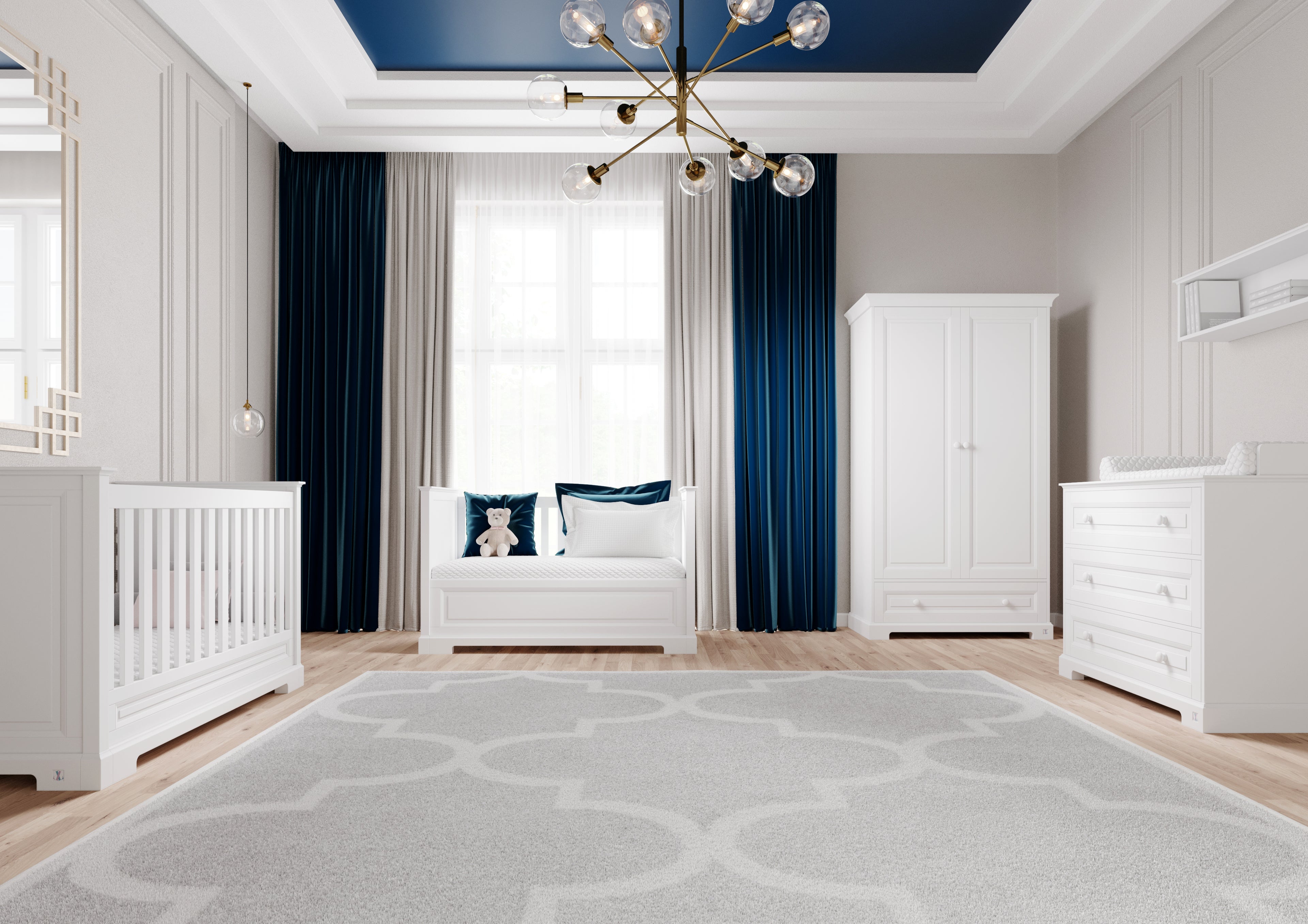 Babyzimmer Royal: Babybett und Couch Royal, Wickelkommode Royal, Schrank Royal 2-türig