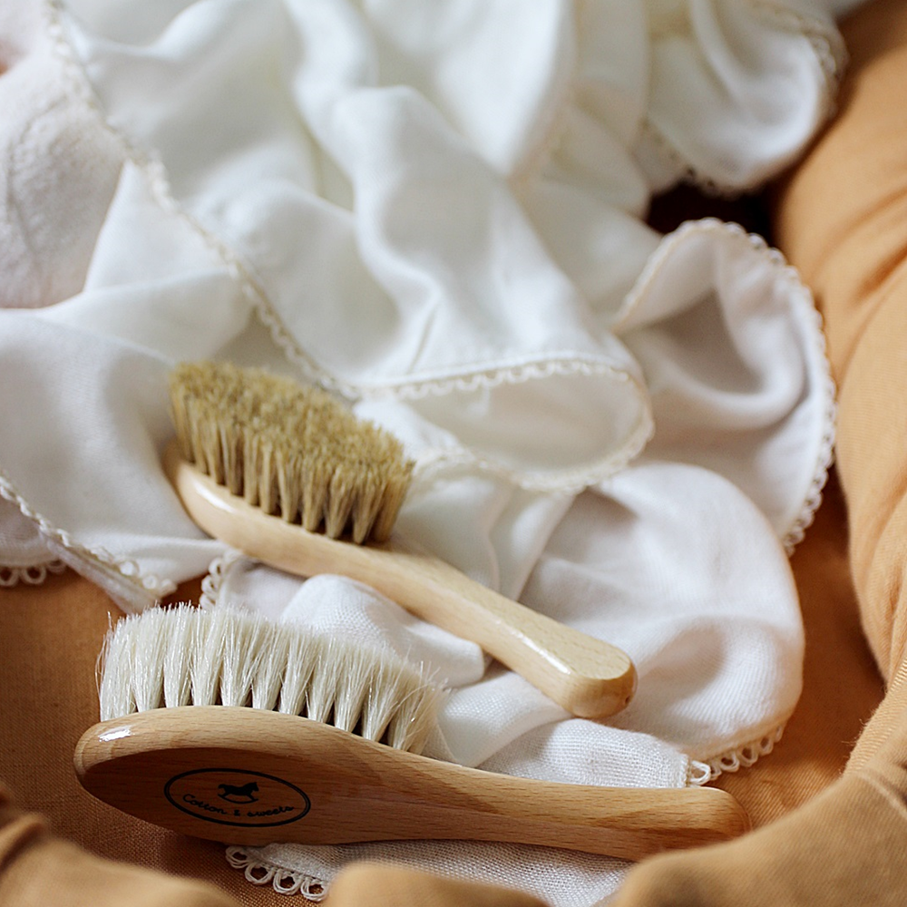 Cotton & Sweets Pucktuch Bambus Boho vanille und Baby Haarbürsten