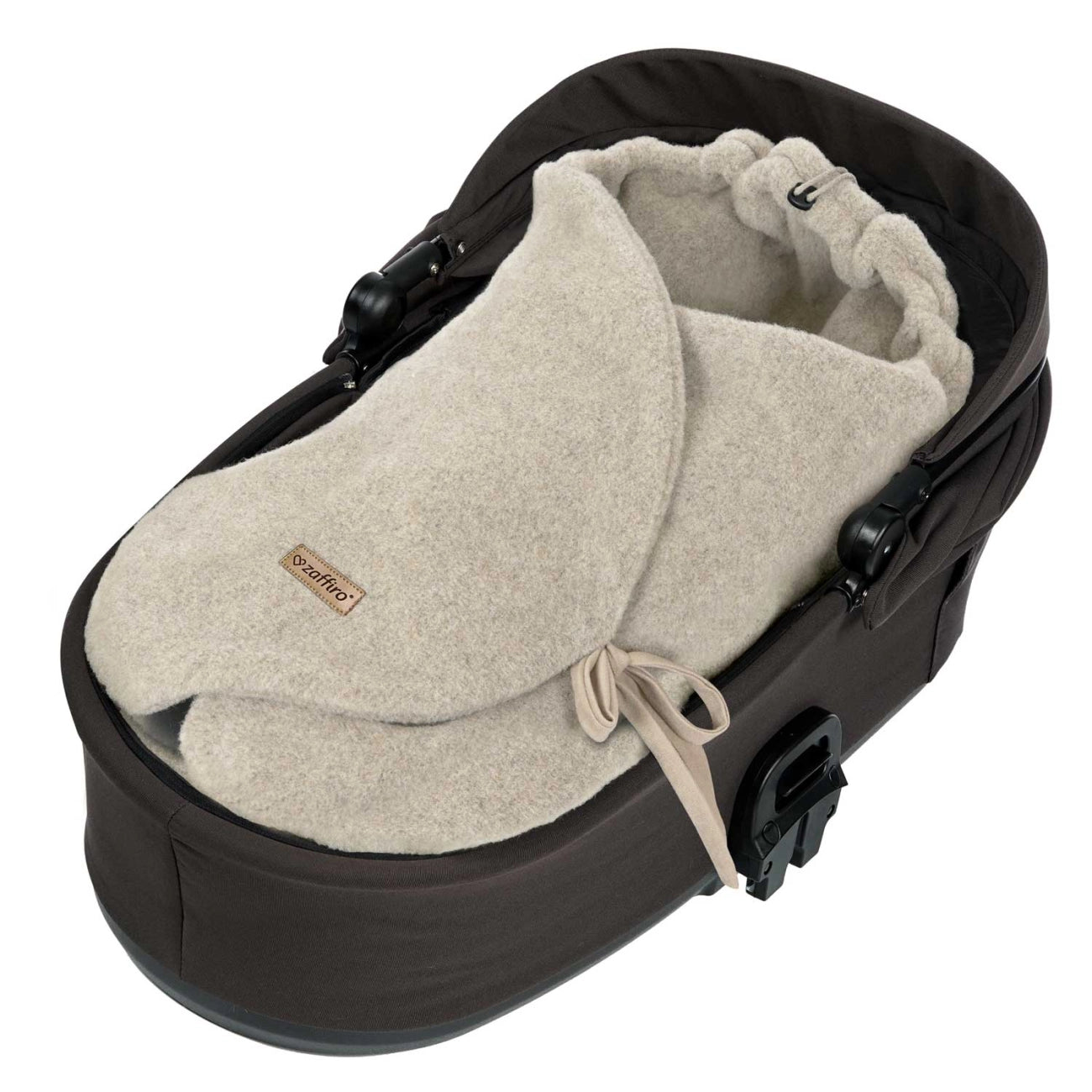 Zaffiro Fußsack Einschlagdecke Schurwolle beige im Kinderwagen