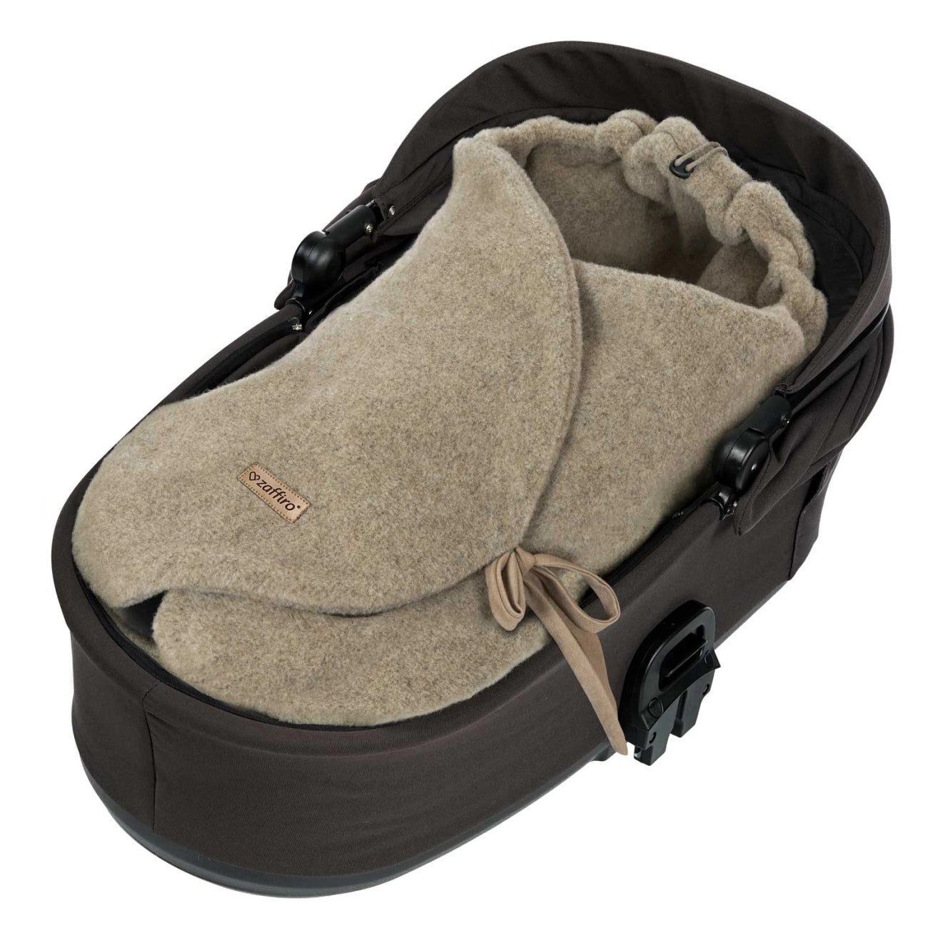 Zaffiro Fußsack Einschlagdecke Wolle braun im Kinderwagen