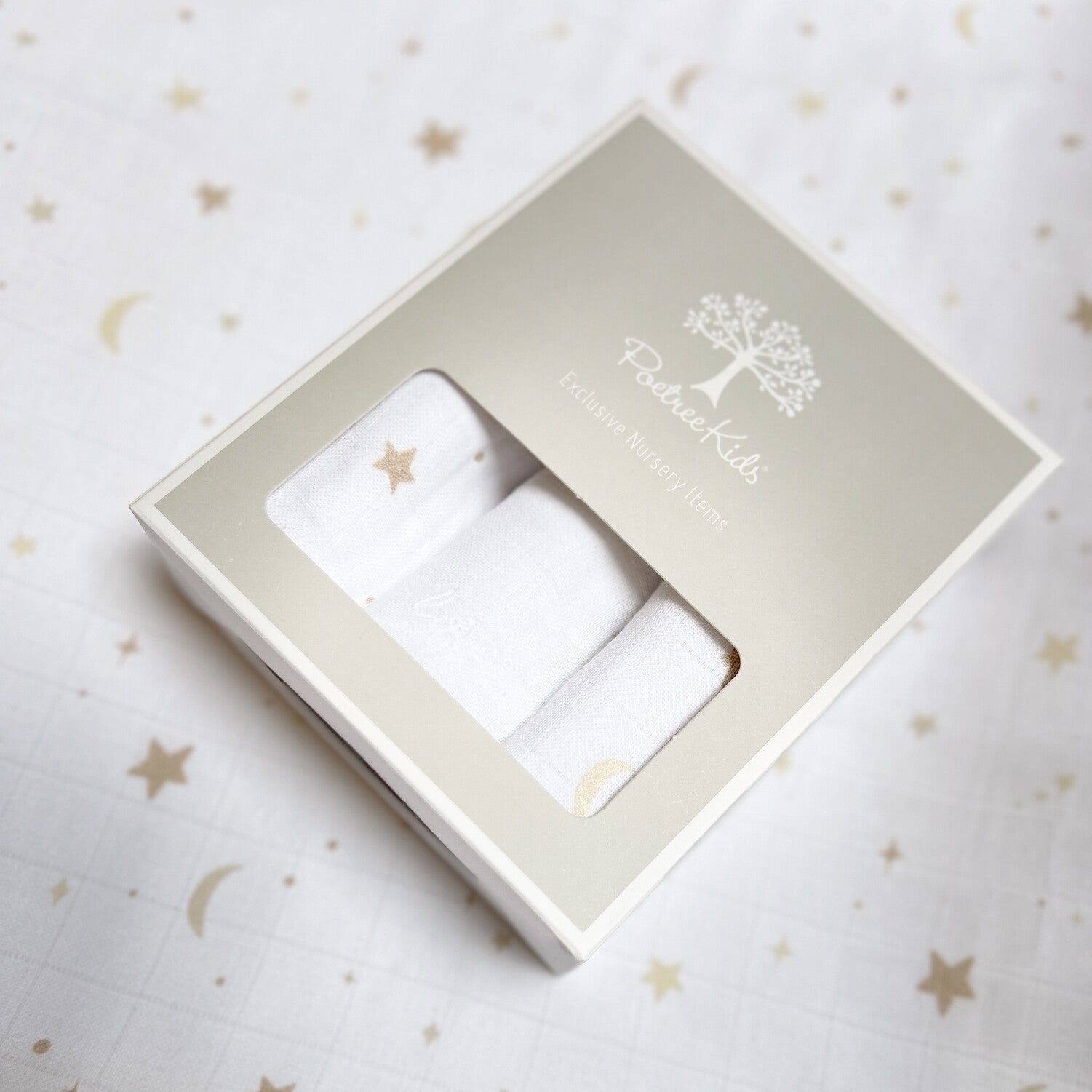 Poetree Kids Mulltücher 3er Set weiß mit goldenen Sternen & Monden