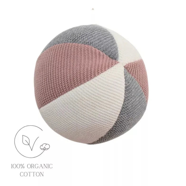 Effiki Baby Rassel Ball aus Bio Baumwolle grau rosa ecru