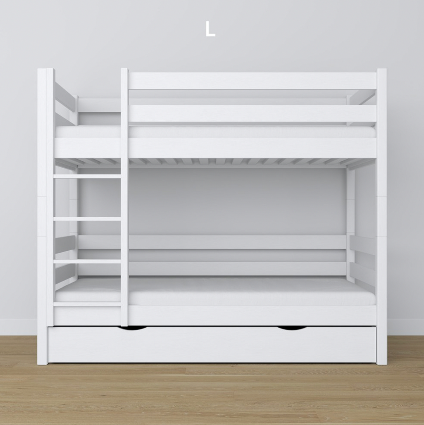 Stockbett Woody 1 90x200 mit Schublade weiß, Leiter links