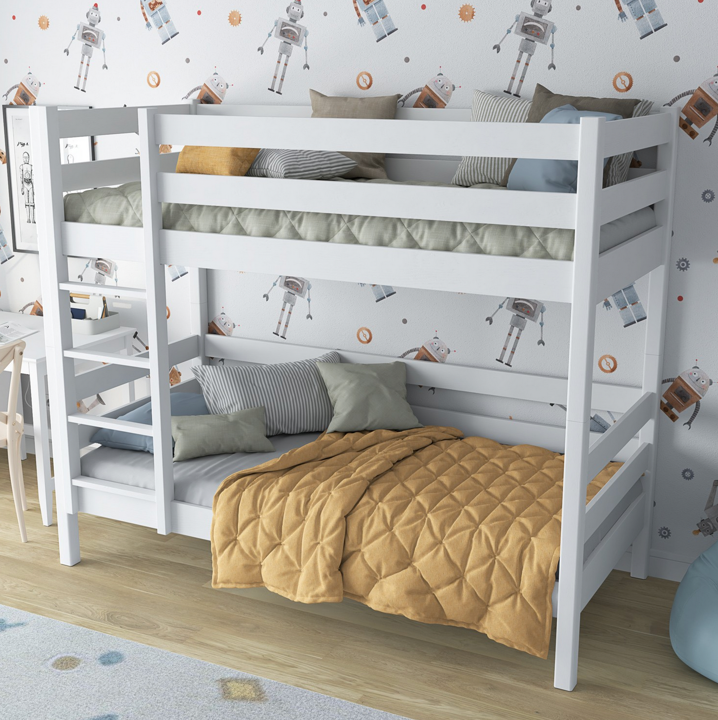 Stockbett Holz weiß mit leiter links