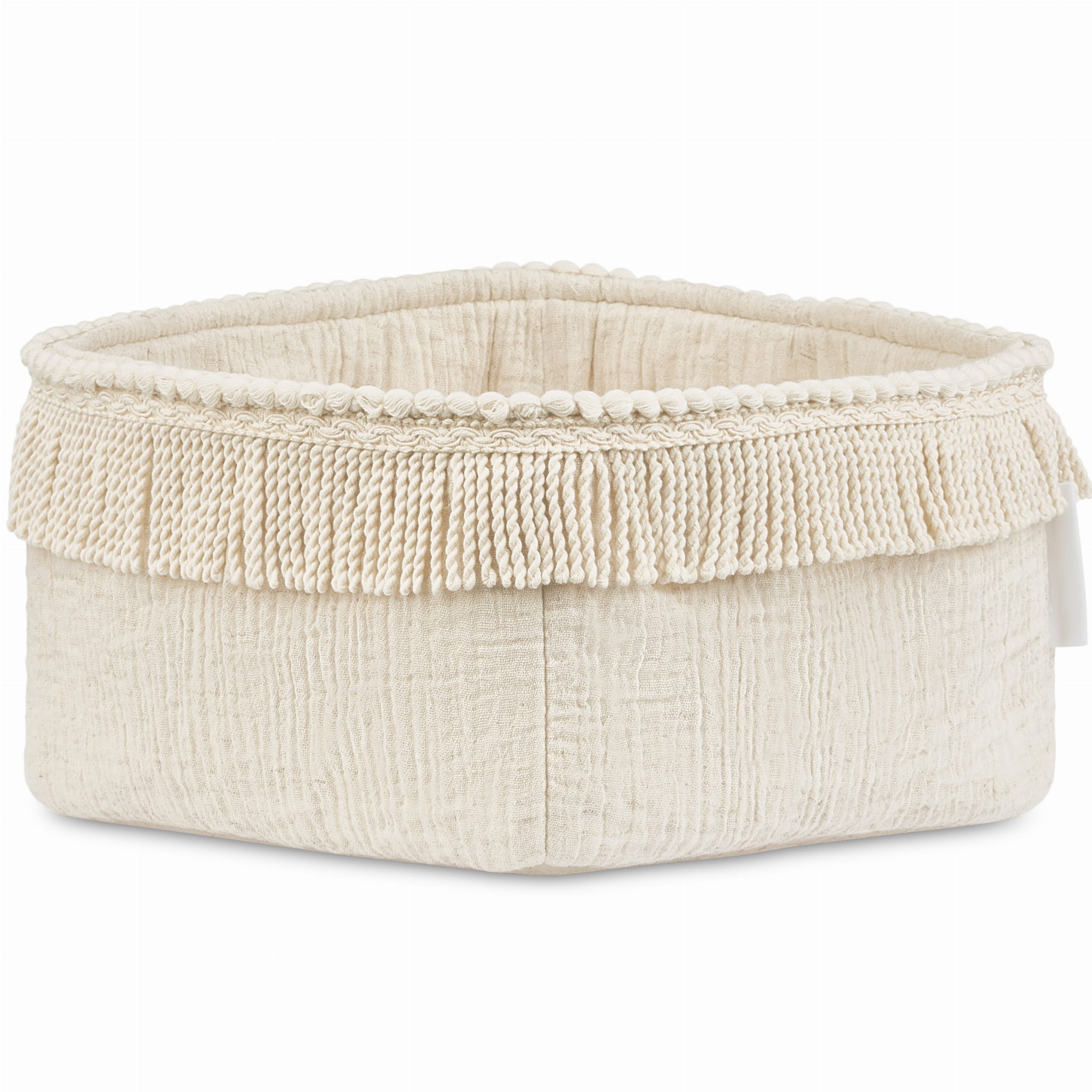 Rechteckiger Stoffkorb aus Musselin mit Fransen im Boho Stil von Cotton & Sweets