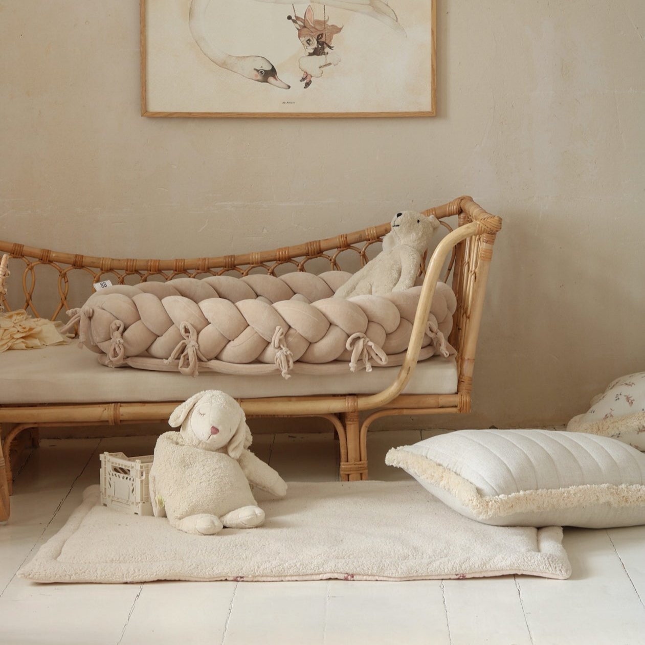 2 in 1 Babynest & Bettschlange Samt beige