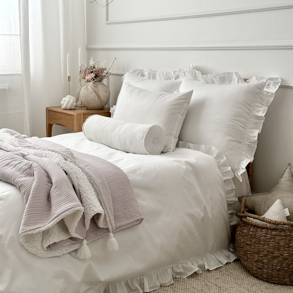 Zweiseitige Decke aus Musselin & Webpelz - lilac