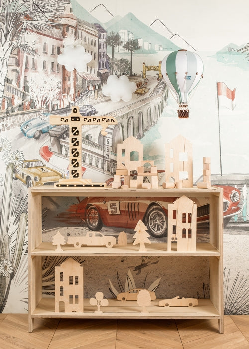 Heißluftballon dunkelgrün / graumint / weiß