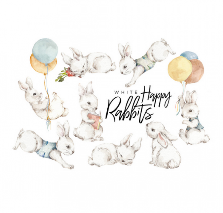 Wandtattoo Set WHITE HAPPY RABBITS WONDERLAND