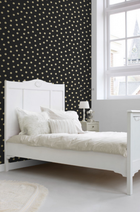 Vliestapete Dots schwarz - gold