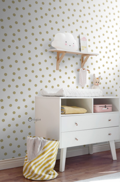 Vliestapete Dots weiß - gold