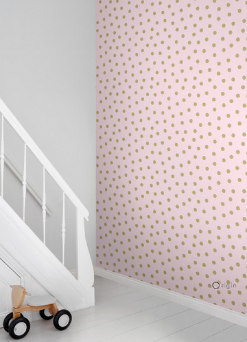 Vliestapete Dots rosa - gold
