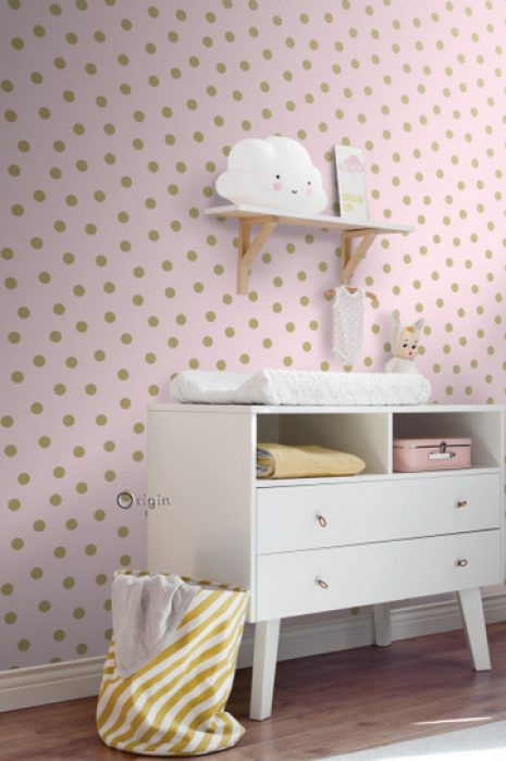 Vliestapete Dots rosa - gold