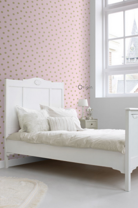 Vliestapete Dots rosa - gold