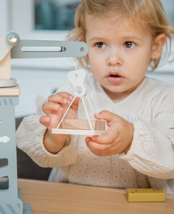 Holzbausteine Set Baustelle mit Kran & Holzautos Label Label Holzbauklötze für Kinder - harmony ambiente