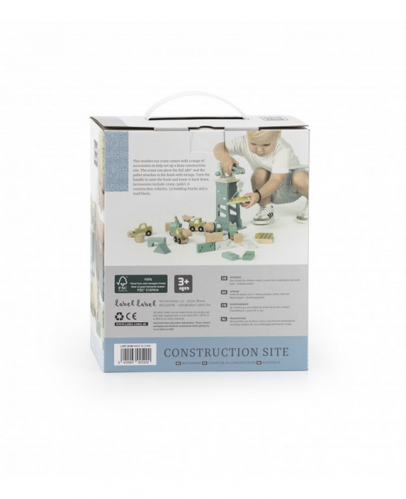 Holzbausteine Set Baustelle mit Kran & Holzautos Label Label Holzbauklötze für Kinder - harmony ambiente