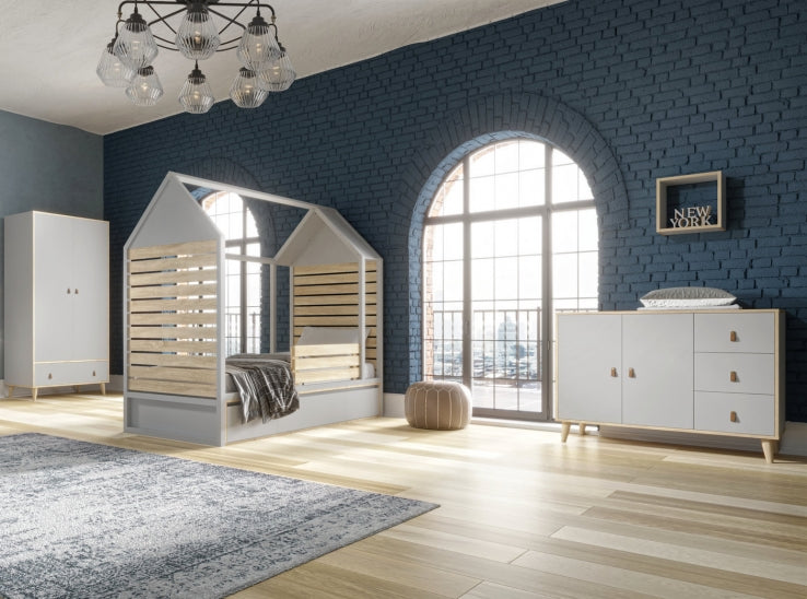 Kommode Kinderzimmer NEW YORK hellgrau & Eiche