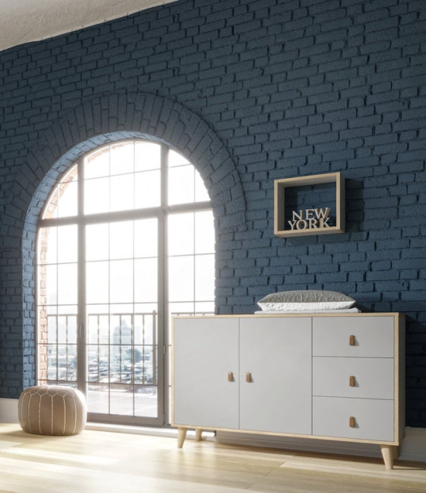 Kommode Kinderzimmer NEW YORK hellgrau & Eiche