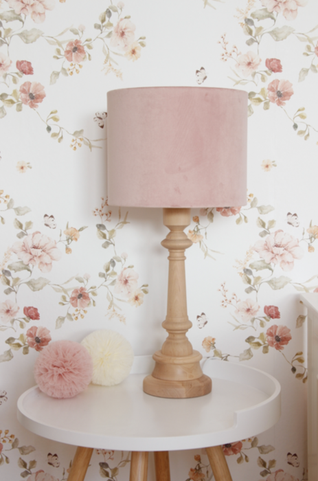 Tischlampe Velvet Samt rosa fürs Kinderzimmer mit Holzfuß natur - Kinderzimmer Beleuchtung bei harmony ambiente online kaufen