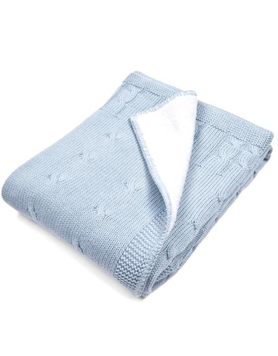 Baby Strickdecke Plüschdecke in Blau für Beistellbett oder Kinderwagen 80x100 von Poetree Kids - harmony ambiente