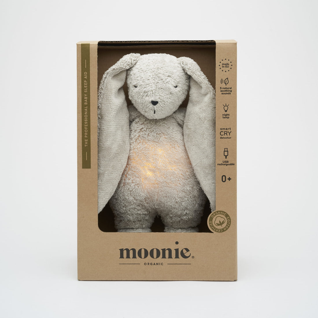 Moonie Hase Organic mit Nachtlicht - grau natur