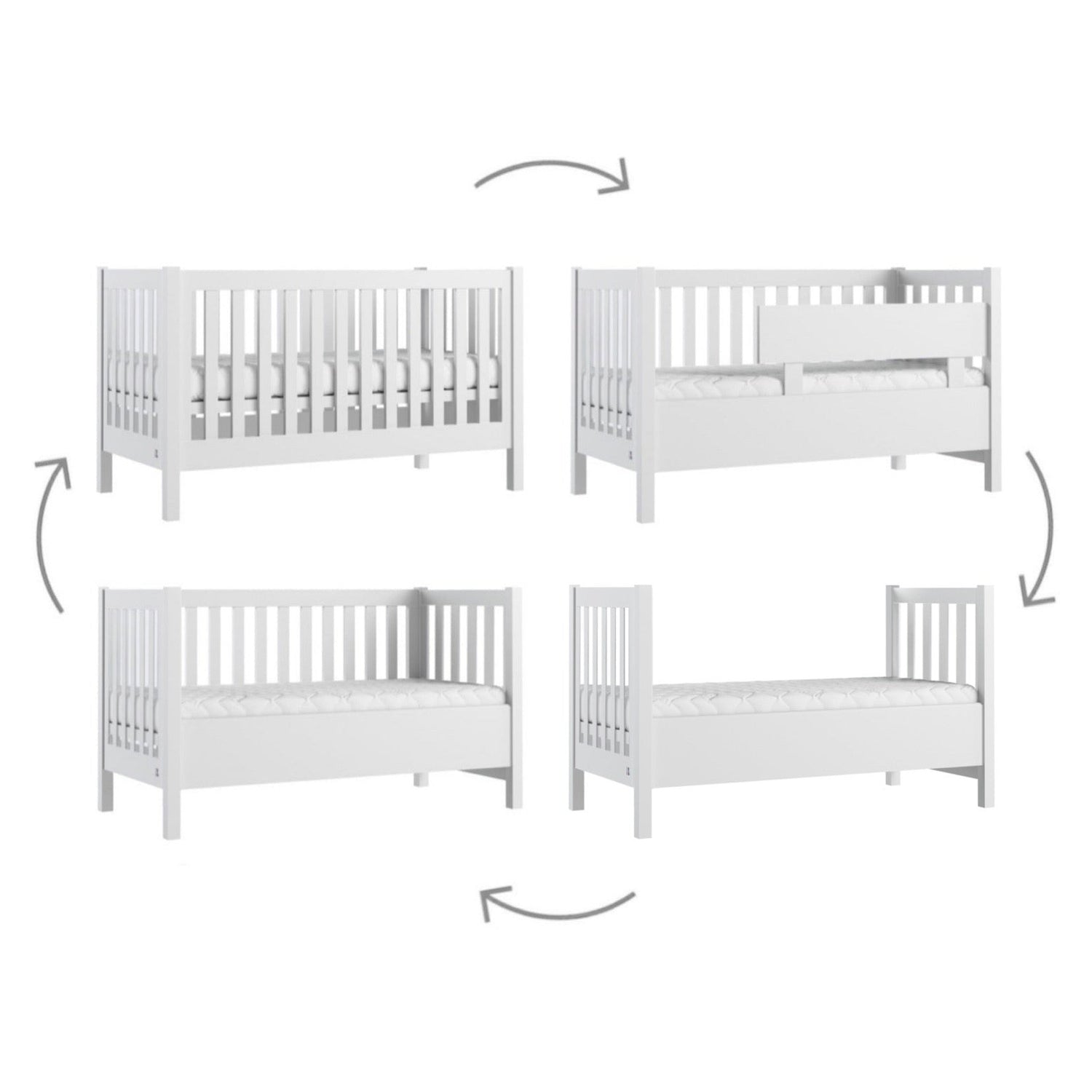 4 in 1 Babybett Prestige Light 70x140 weiß mitwachsend umbaubar