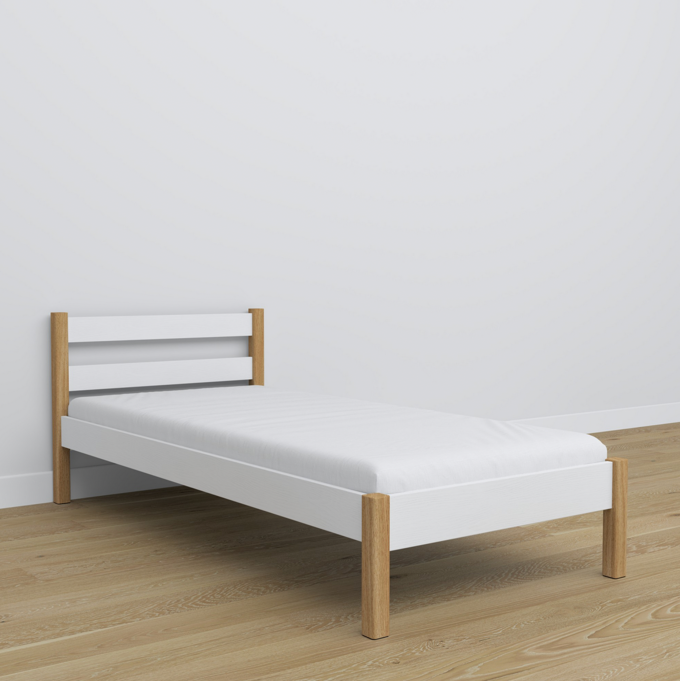 Kinderbett BASIC aus Holz 90x200 weiß / Eiche