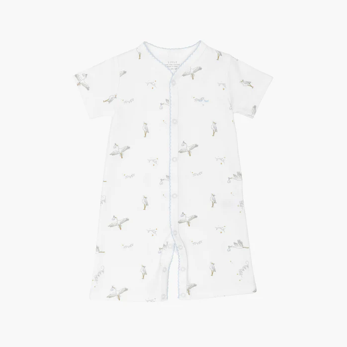 Sommer Baby Romper Störche blau 100% PIMA Baumwolle