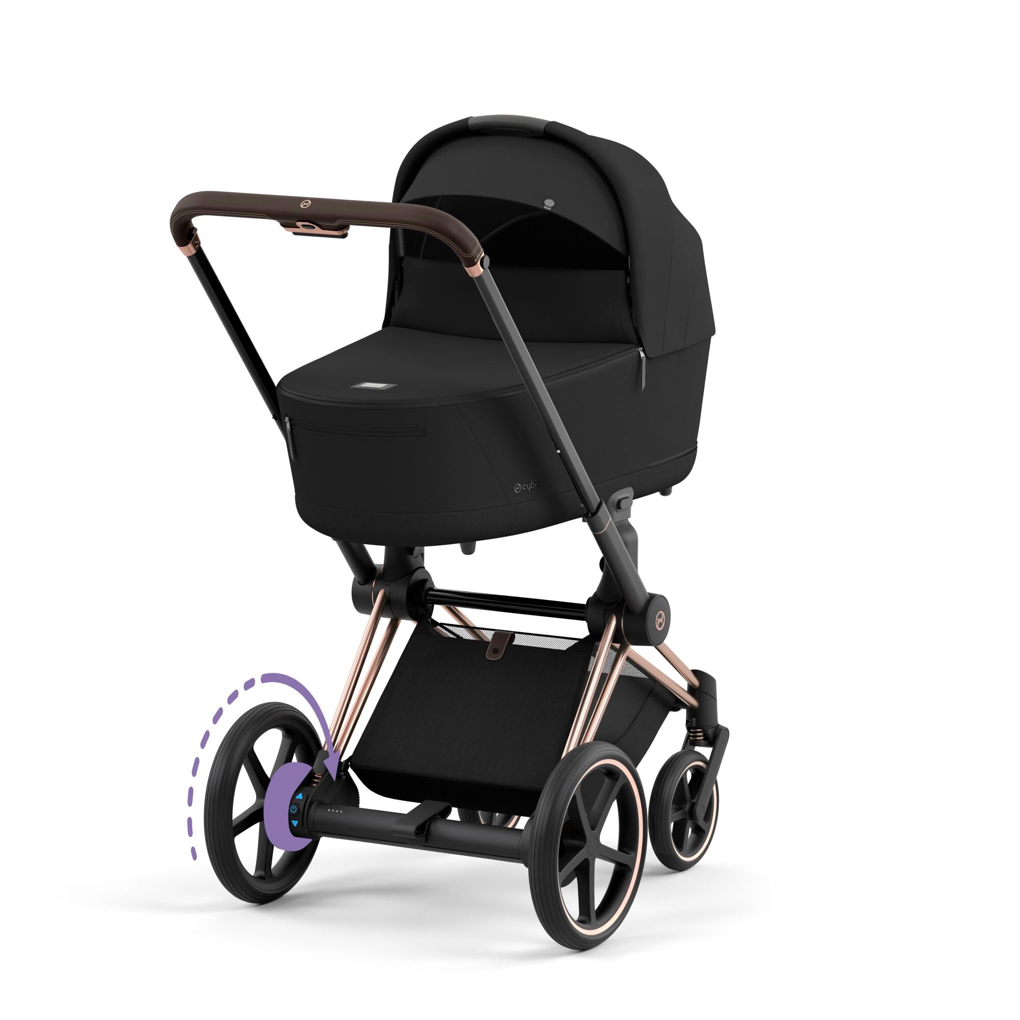 e-Kinderwagen CYBEX e-Priam Rosé Gold mit Babywanne Sepia Black
