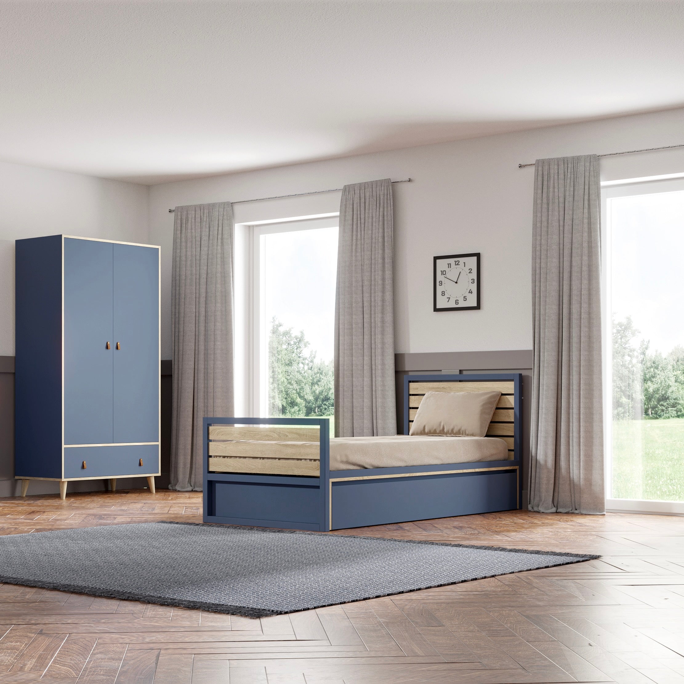 Kids Ambiente Kinderbett und Schrank New York dunkelblau eiche