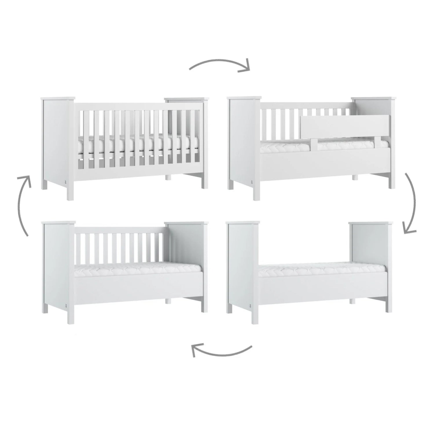 4 in 1 Babybett PRESTIGE 70x140 weiß inkl. Umbauset
