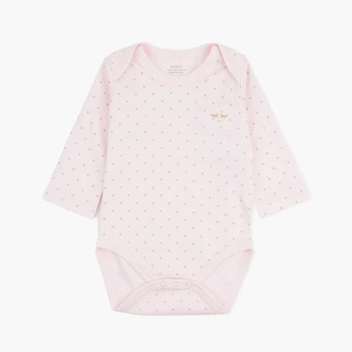 LIVLY Baby Body Saturday langärmelig rosa mit Punkten aus PIMA Baumwolle